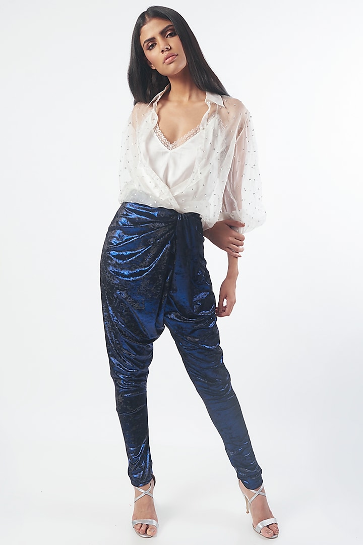Navy Blue Polyester Pants by MXS - Monisha Jaising X Shweta Bachchan Nanda