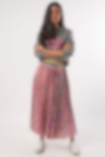 Pink Hand Painted Palm Skirt by MXS - Monisha Jaising X Shweta Bachchan Nanda
