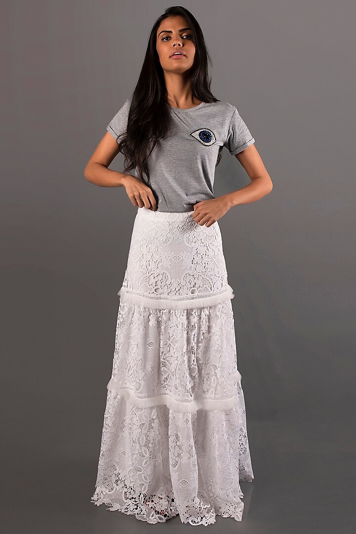 White Long Tiered Skirt by MXS - Monisha Jaising X Shweta Bachchan Nanda