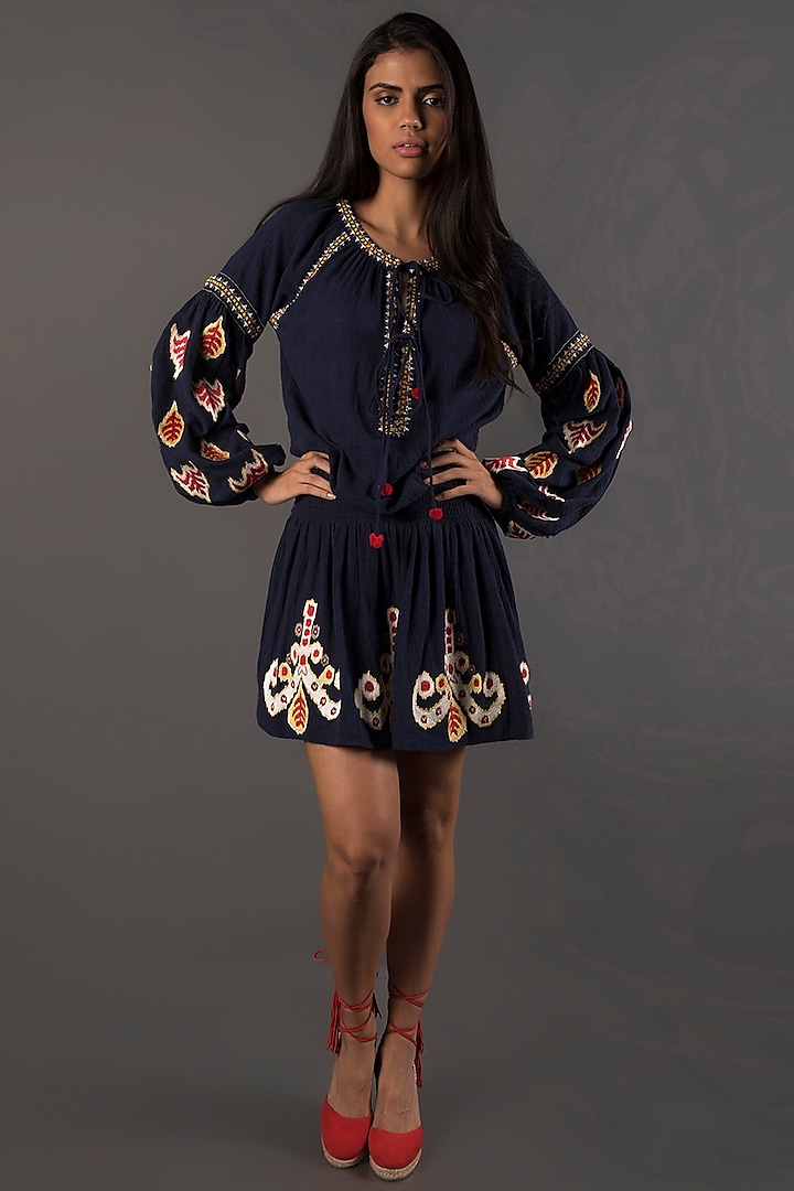 Navy Blue Embroidered Dress by MXS - Monisha Jaising X Shweta Bachchan Nanda