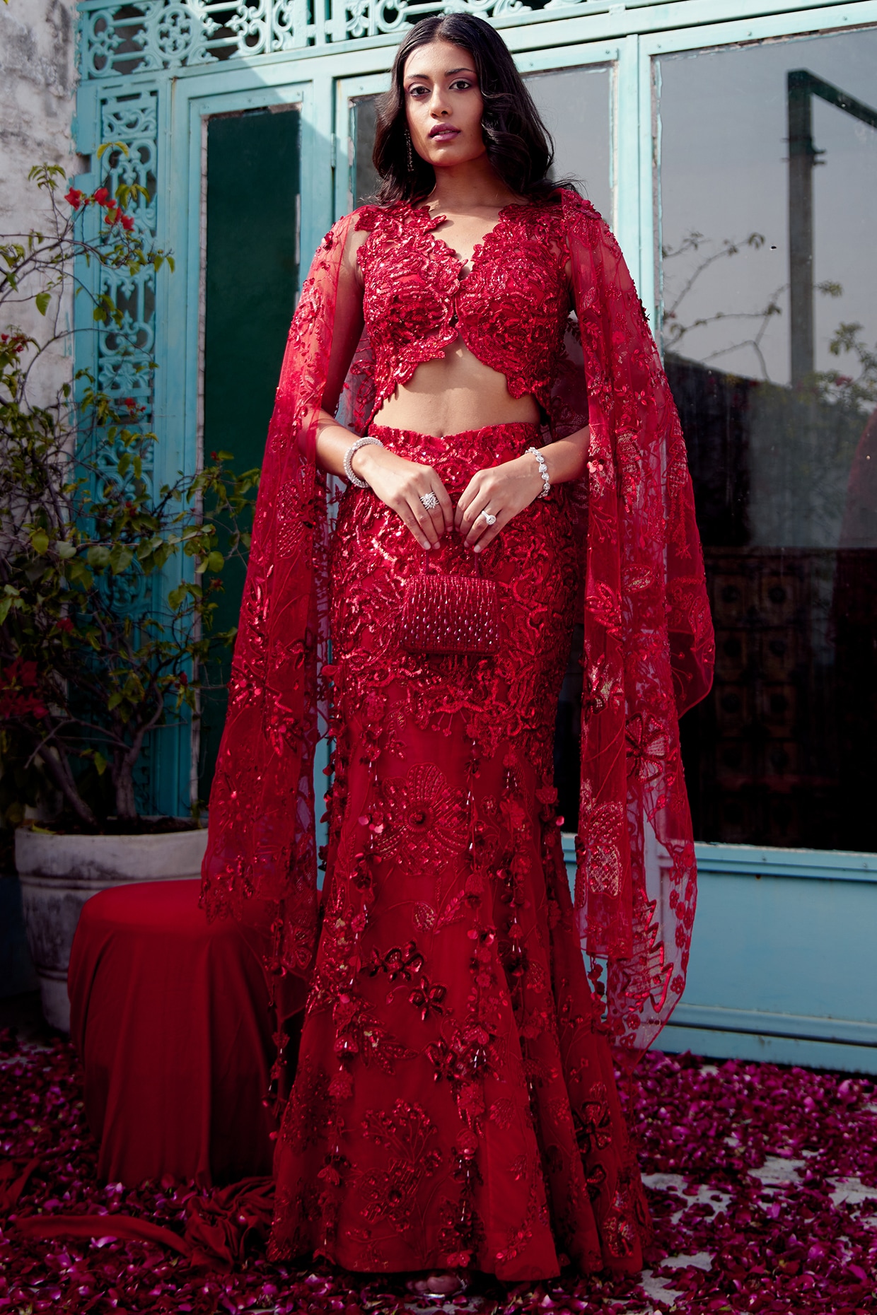 Reception Wear Crushed Silk Ghagra Choli | Shaadi Sangeet Sagaai Dress