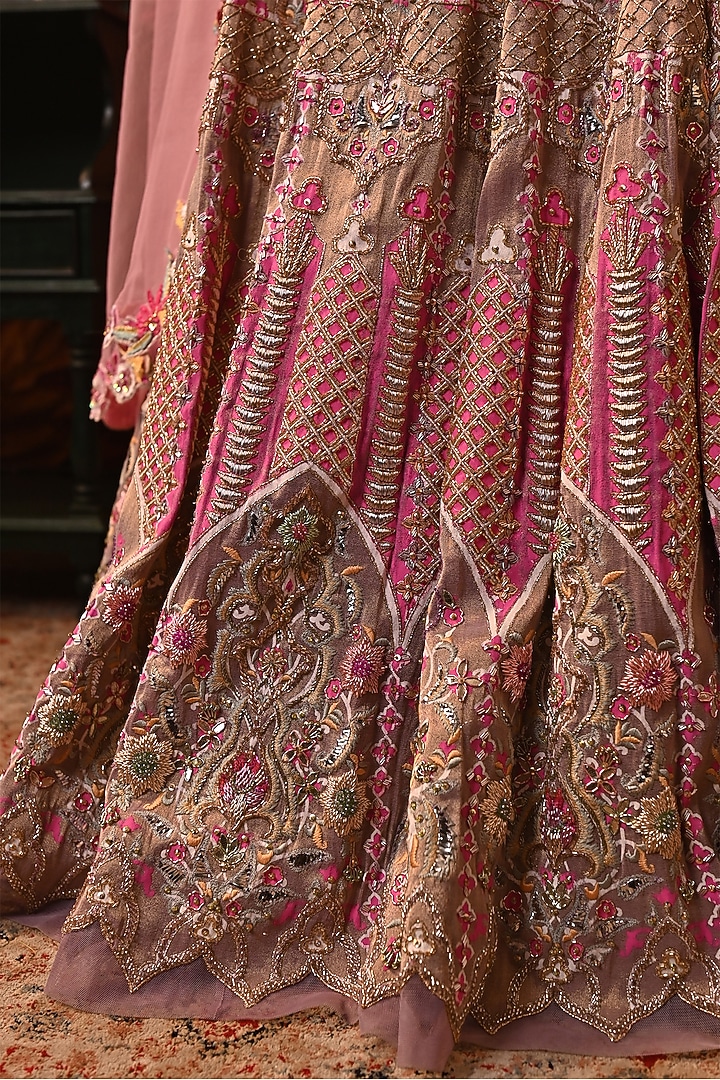 Lavender Zari Brocade Printed & Embroidered Bridal Lehenga Set by MOLEDRO at Pernia's Pop Up Shop