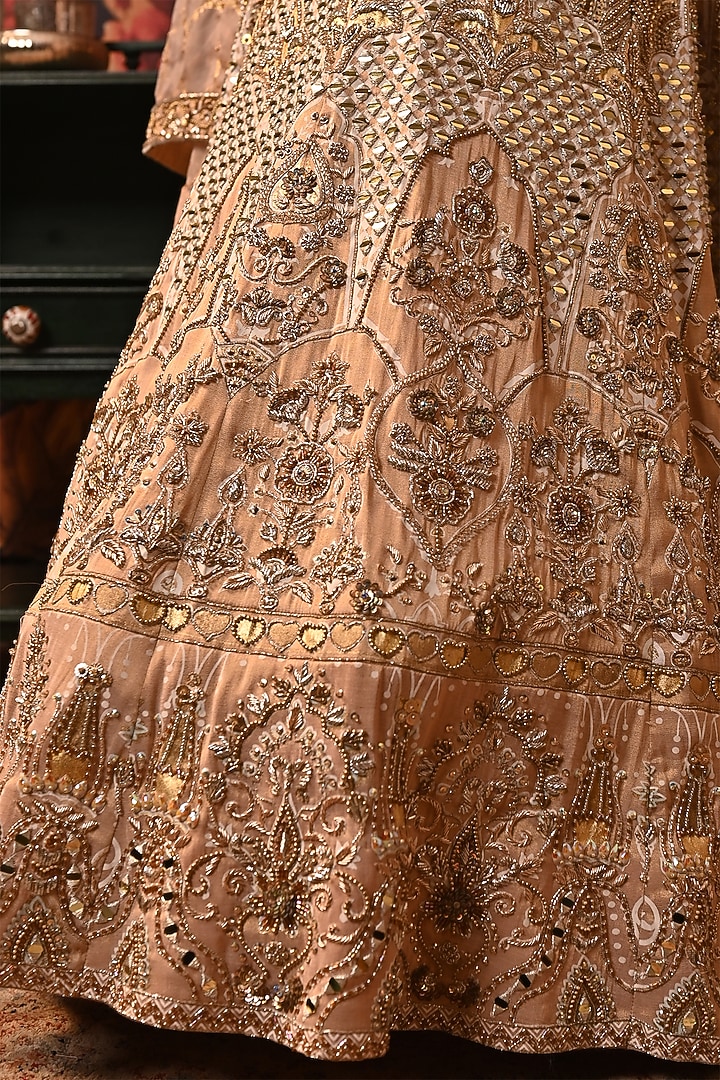 Blush Pink Zari Brocade Printed & Embroidered Bridal Lehenga Set by MOLEDRO at Pernia's Pop Up Shop