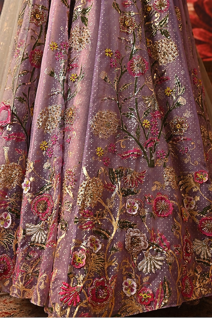 Lavender Zari Brocade Printed & Embroidered Bridal Anarkali Set by MOLEDRO at Pernia's Pop Up Shop