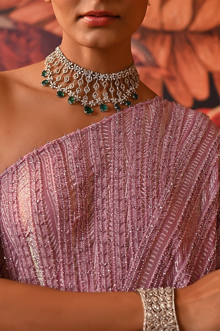 Lavender Butterfly Net & Lurex Embellished Draped Kaftan Set by MOLEDRO at Pernia's Pop Up Shop