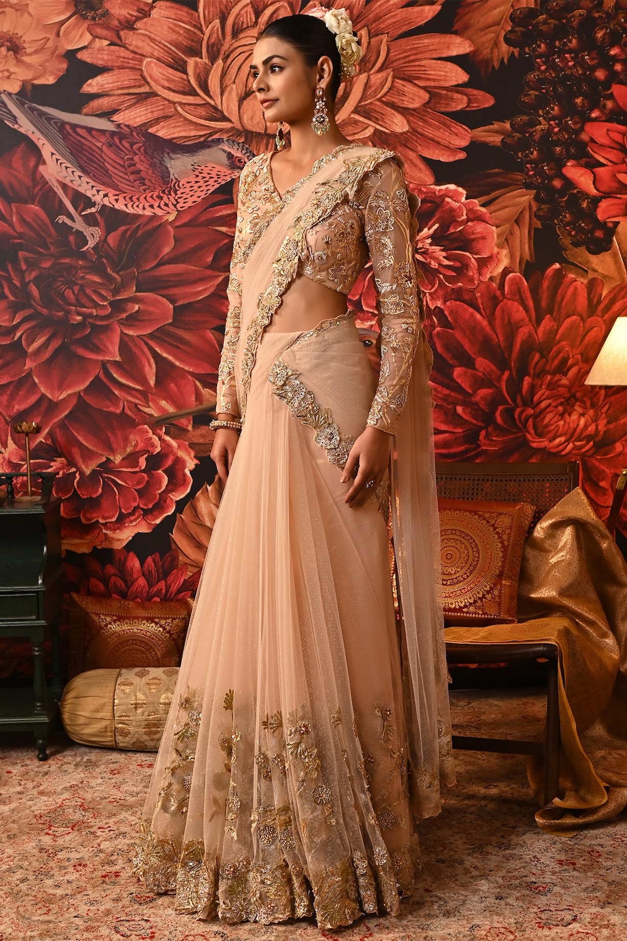 Blush Peach Pre-Draped Saree Set main image 0