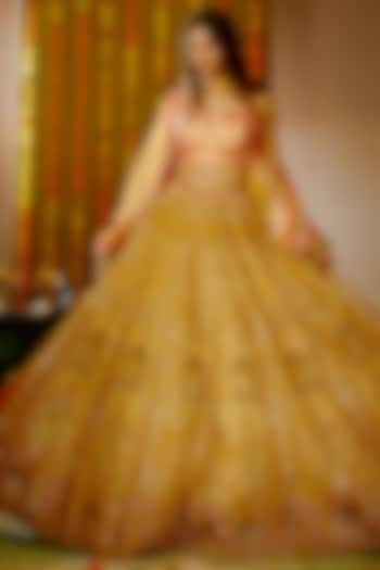 Amber Yellow Embroidered Wedding Lehenga Set by Moledro at Pernia's Pop Up Shop