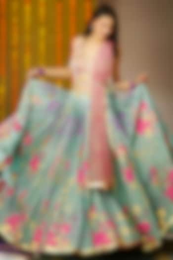 Powder Blue Embroidered Wedding Lehenga Set by Moledro at Pernia's Pop Up Shop