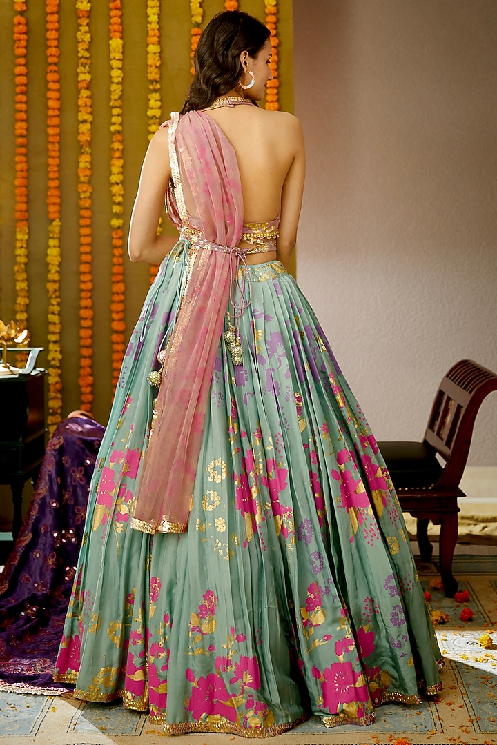 Powder Blue Embroidered Wedding Lehenga Set by Moledro at Pernia's Pop Up Shop