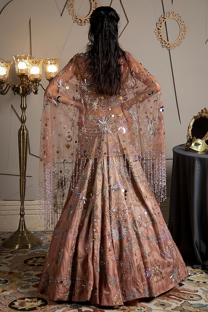 Taupe Organza Hand Embroidered Bridal Lehenga Set by Moledro at Pernia's Pop Up Shop