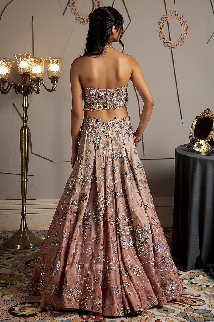 Taupe Organza Hand Embroidered Bridal Lehenga Set by Moledro at Pernia's Pop Up Shop