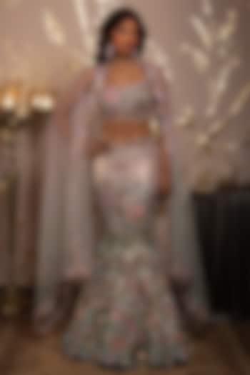 Pink-Blue Ombre Organza Badla Embroidered Mermaid Bridal Lehenga Set  by Moledro at Pernia's Pop Up Shop