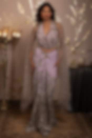 Orchid Tint & Taupe Georgette Hand Embroidered Skirt Set by Moledro at Pernia's Pop Up Shop