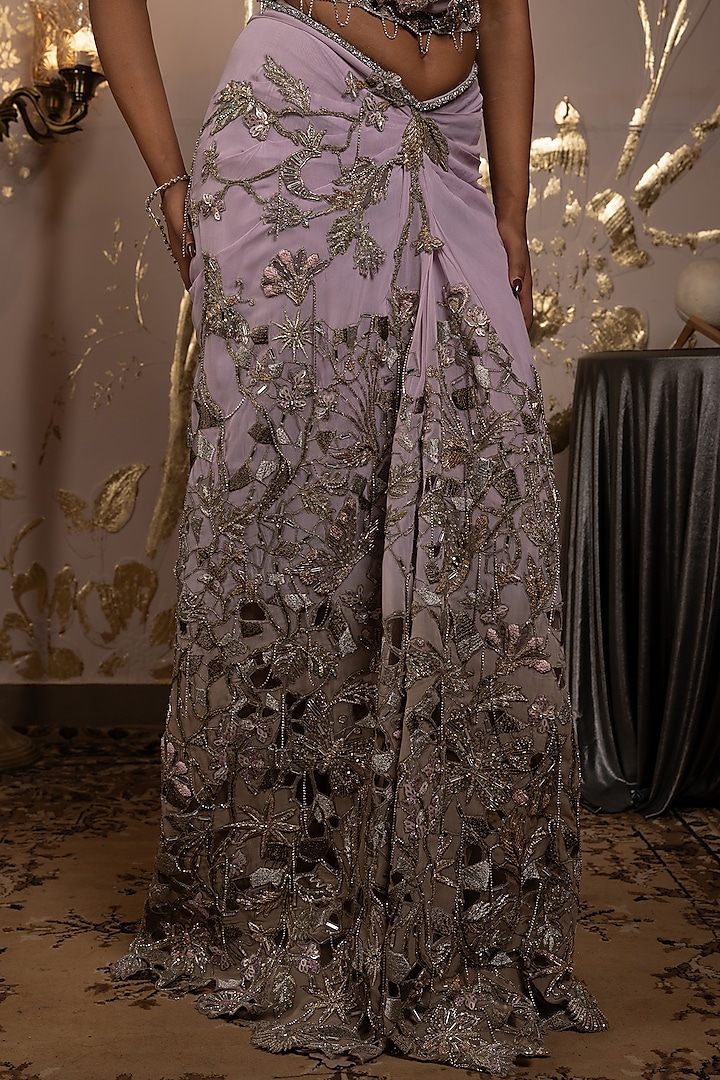 Orchid Tint & Taupe Georgette Hand Embroidered Skirt Set by Moledro at Pernia's Pop Up Shop