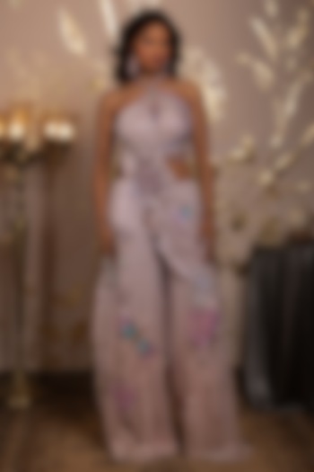 Orchid Tint & Pink Sequins Georgette Hand Embroidered Co-Ord Set by Moledro at Pernia's Pop Up Shop