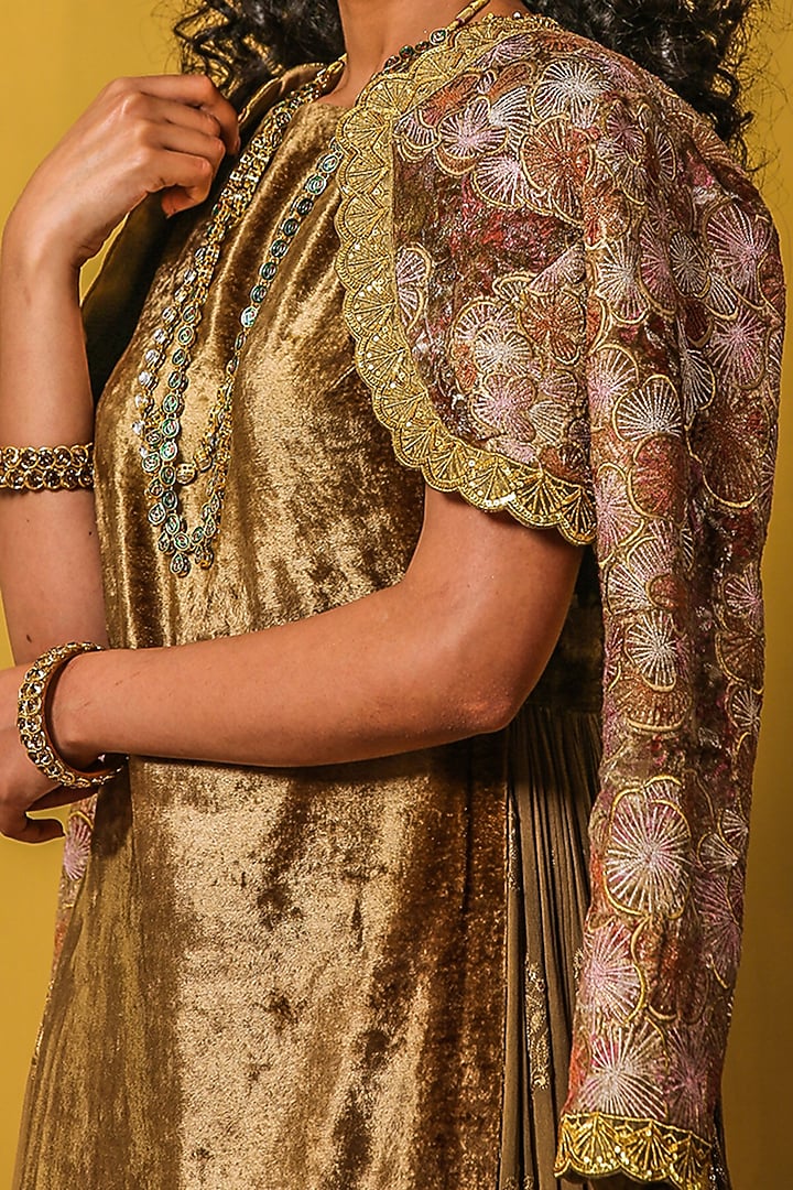 Covert Green Printed & Embroidered Wedding Sharara Set by Moledro at Pernia's Pop Up Shop