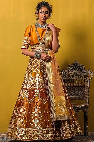 Sunset Embellished & Printed Lehenga Set by Moledro
