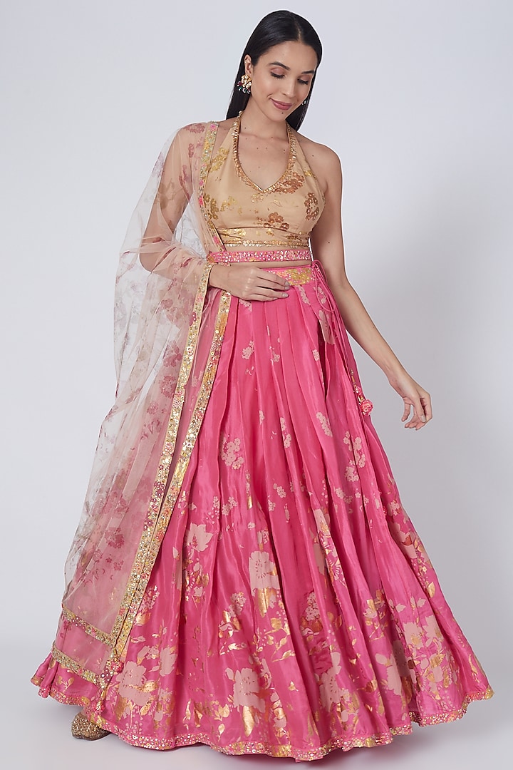 Fuchsia Pleated Wedding Lehenga Set by MOLEDRO at Pernia's Pop Up Shop