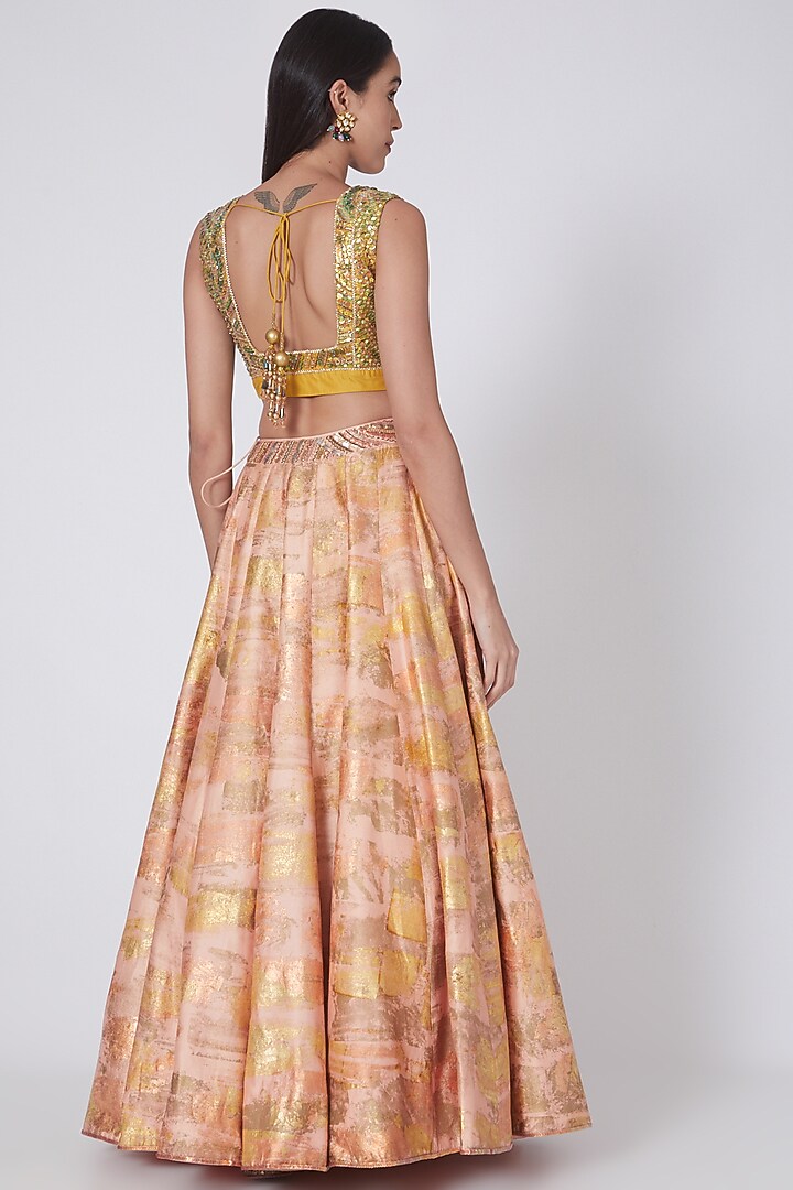 Peach Wedding Lehenga Set With Gold Foil Work by MOLEDRO at Pernia's Pop Up Shop