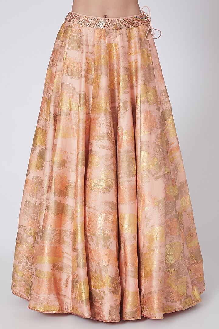 Peach Wedding Lehenga Set With Gold Foil Work by MOLEDRO at Pernia's Pop Up Shop
