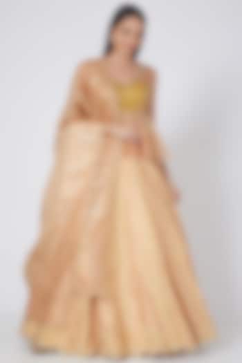 Wheat Peach Floral Wedding Lehenga Set by MOLEDRO at Pernia's Pop Up Shop