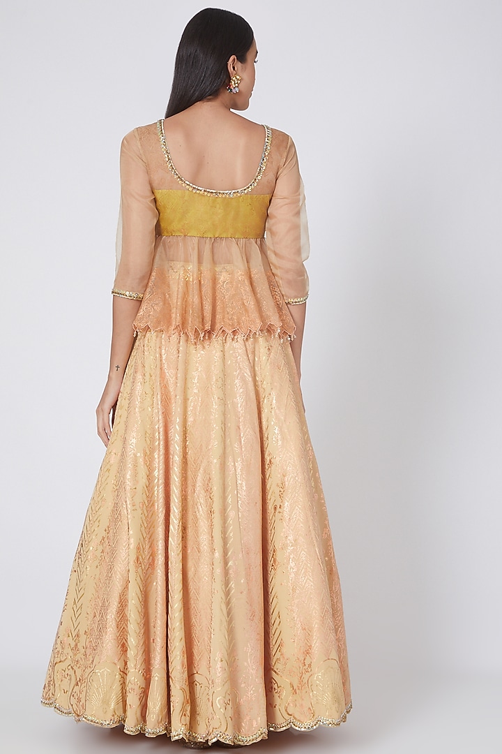 Wheat Peach Floral Wedding Lehenga Set by MOLEDRO at Pernia's Pop Up Shop