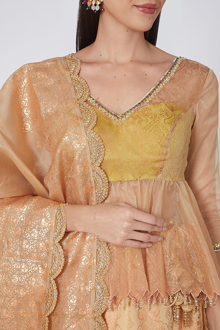 Wheat Peach Floral Wedding Lehenga Set by MOLEDRO at Pernia's Pop Up Shop