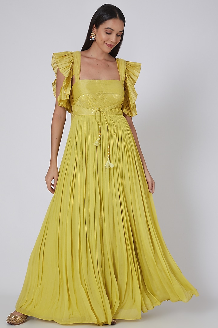 green embellished gown