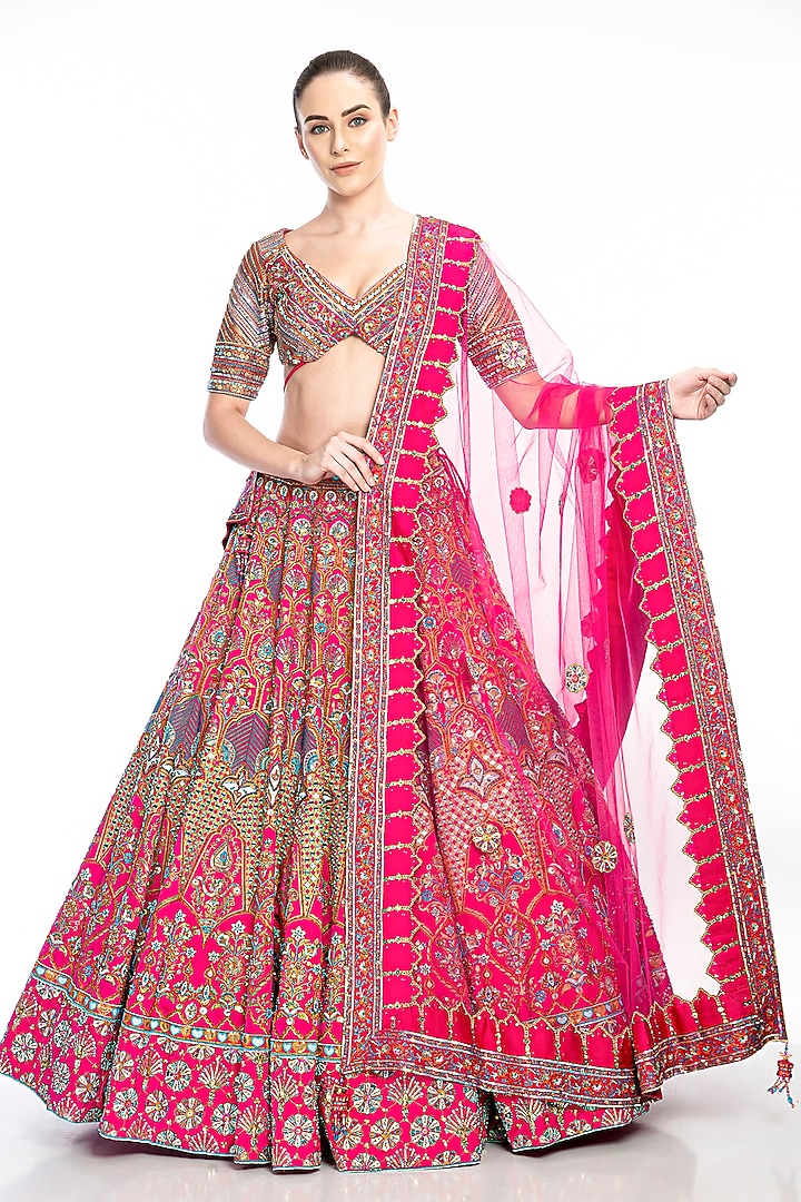 Pink Embroidered Bridal Lehenga Set by Moledro at Pernia's Pop Up Shop