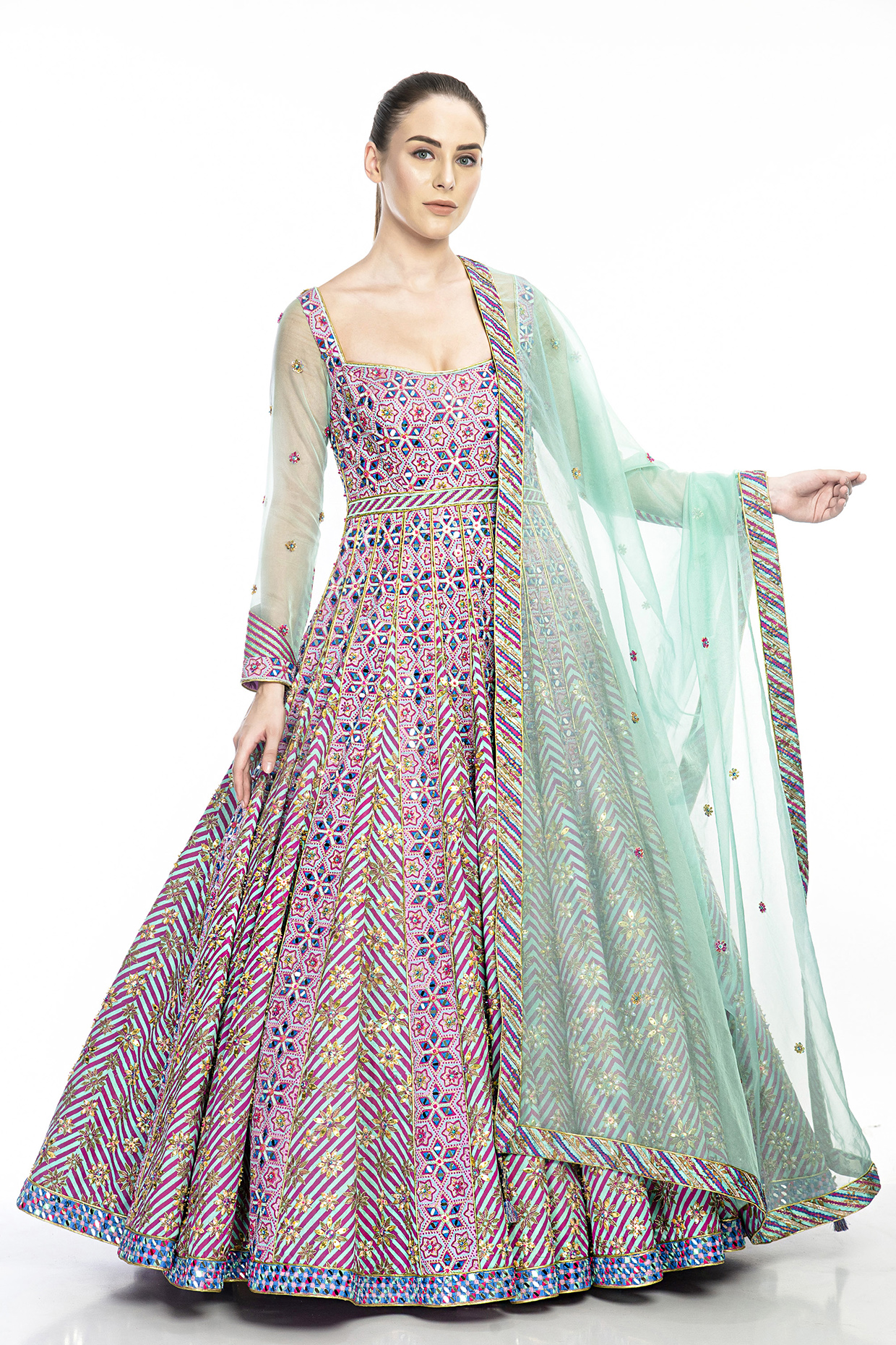 Lavender Embroidered Bridal Anarkali Set by Moledro at Pernia's Pop Up Shop