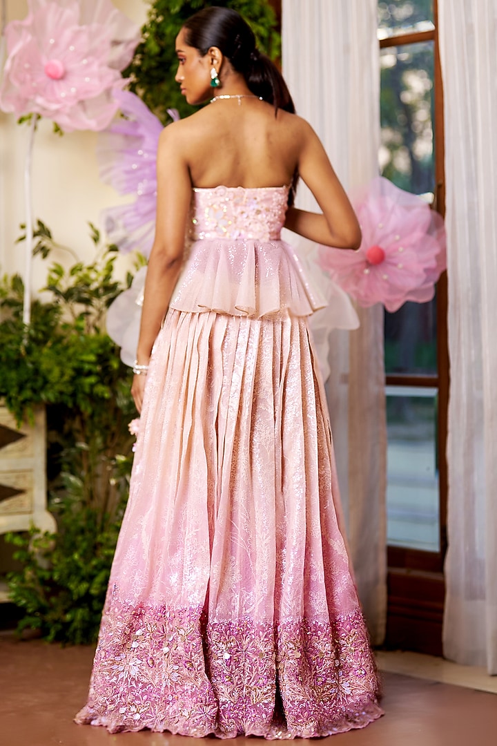 Pink Organza Embroidered Wedding Lehenga Set by Moledro at Pernia's Pop Up Shop