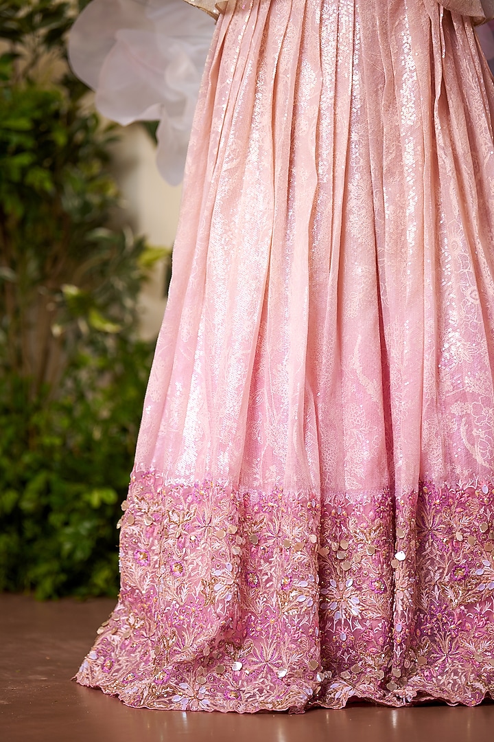 Pink Organza Embroidered Wedding Lehenga Set by Moledro at Pernia's Pop Up Shop
