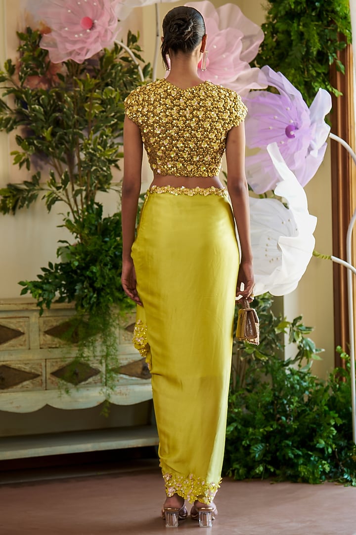 Neon Green Organza Cutwork Embroidered Cape Set by Moledro at Pernia's Pop Up Shop