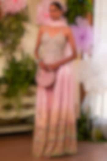 Pink Organza Embroidered Bridal Sharara Set by Moledro at Pernia's Pop Up Shop