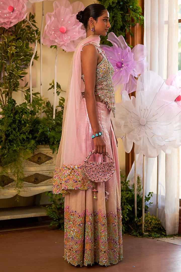 Pink Organza Embroidered Bridal Sharara Set by Moledro at Pernia's Pop Up Shop