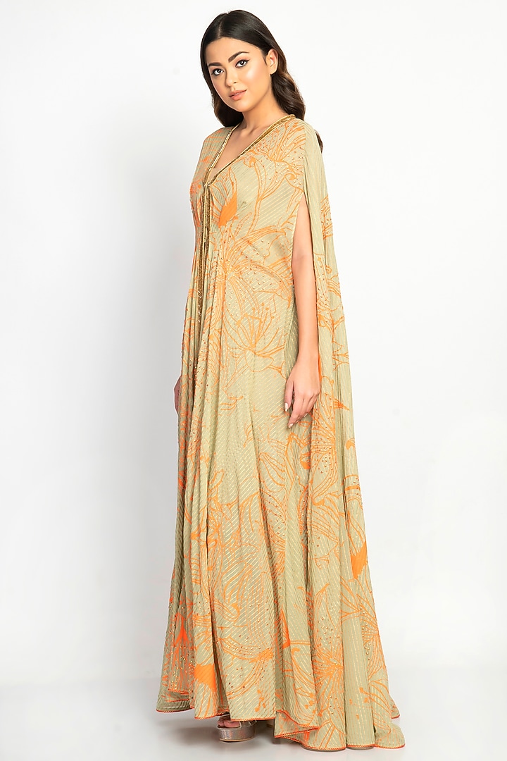 Beige & Orange Printed Kaftan by Moledro at Pernia's Pop Up Shop