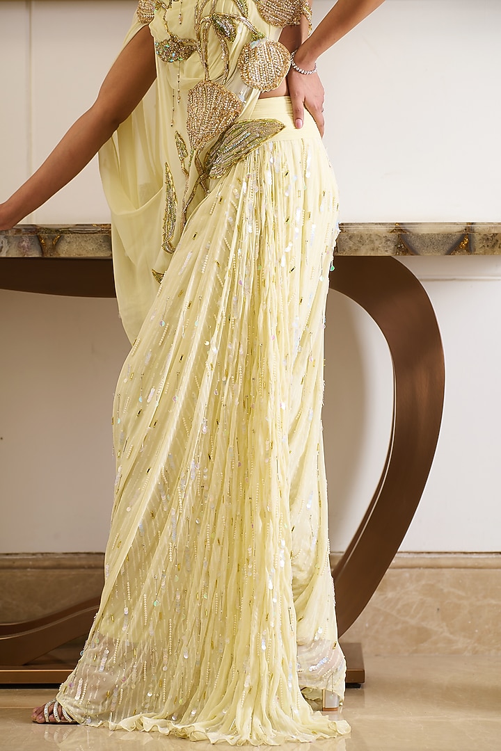 Lemon Yellow Viscose Georgette Floral Motifs Embroidered Co-Ord Set by Moledro at Pernia's Pop Up Shop