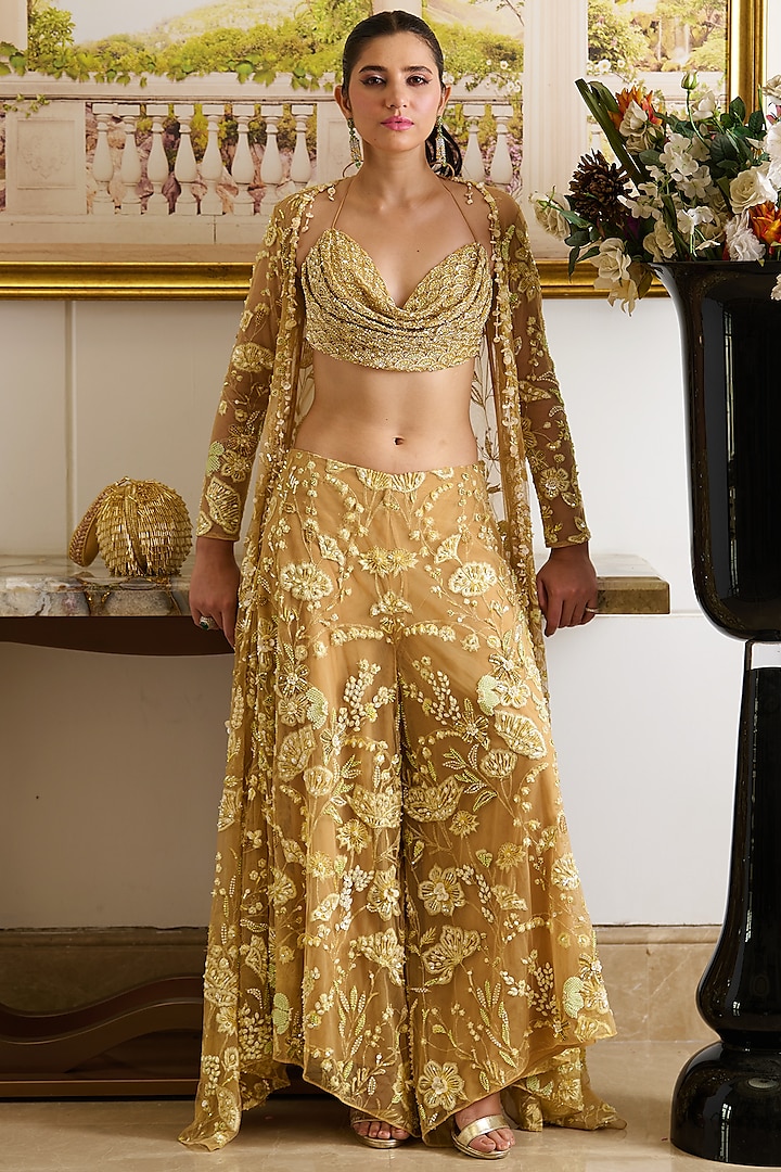 Golden Butterfly Net Floral Embroidered Co-Ord Set by Moledro at Pernia's Pop Up Shop