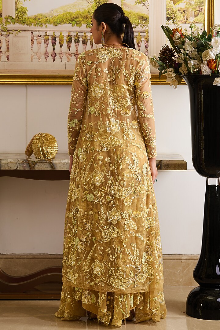 Golden Butterfly Net Floral Embroidered Co-Ord Set by Moledro at Pernia's Pop Up Shop