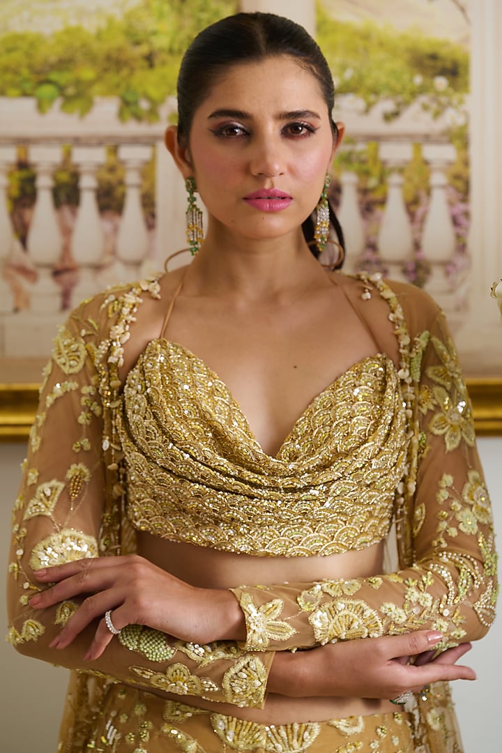 Golden Butterfly Net Floral Embroidered Co-Ord Set by Moledro at Pernia's Pop Up Shop