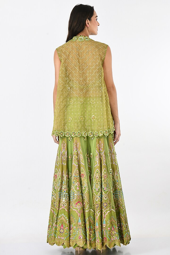 Green Hand Embroidered Bridal Sharara Set With Jacket by Moledro at Pernia's Pop Up Shop