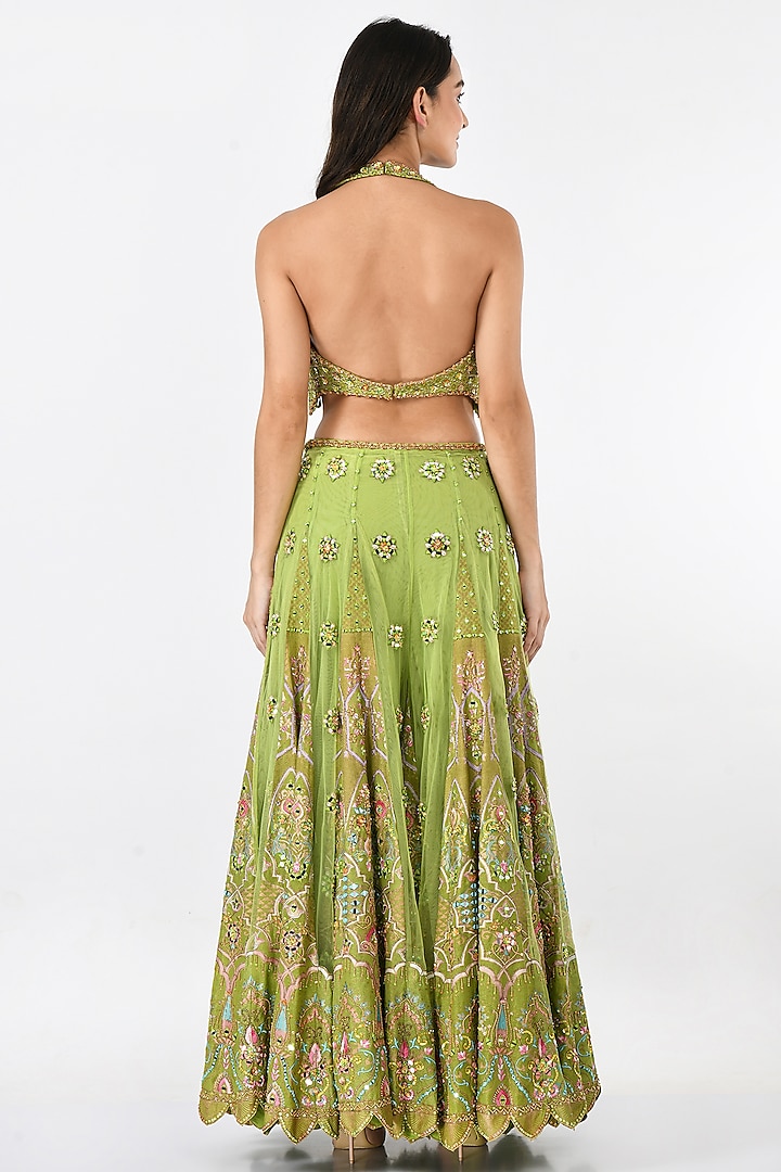 Green Hand Embroidered Bridal Sharara Set With Jacket by Moledro at Pernia's Pop Up Shop
