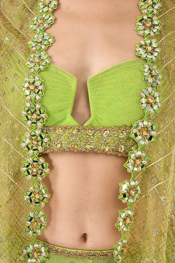 Green Hand Embroidered Bridal Sharara Set With Jacket by Moledro at Pernia's Pop Up Shop