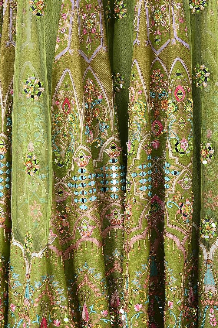 Green Hand Embroidered Bridal Sharara Set With Jacket by Moledro at Pernia's Pop Up Shop