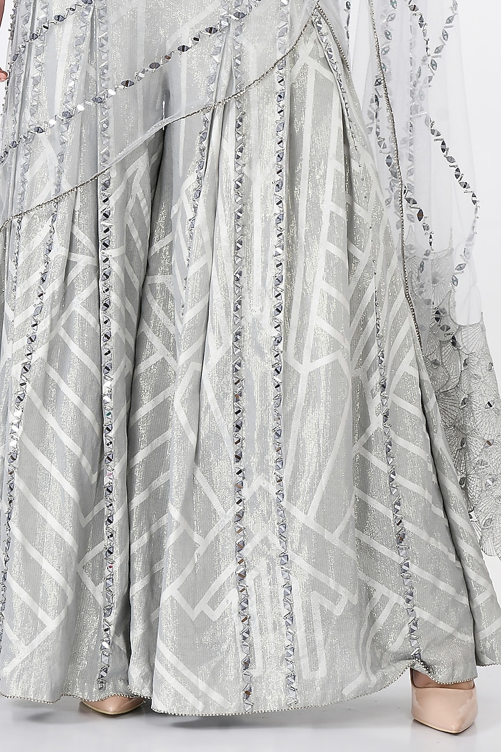Grey Embroidered Sharara Pant Wedding Saree Set by Moledro at Pernia's Pop Up Shop