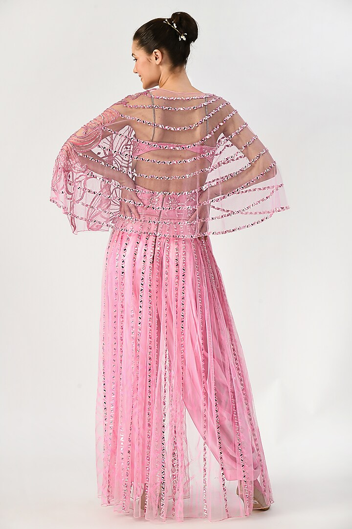 Pink Embroidered Jumpsuit With Cape by Moledro at Pernia's Pop Up Shop