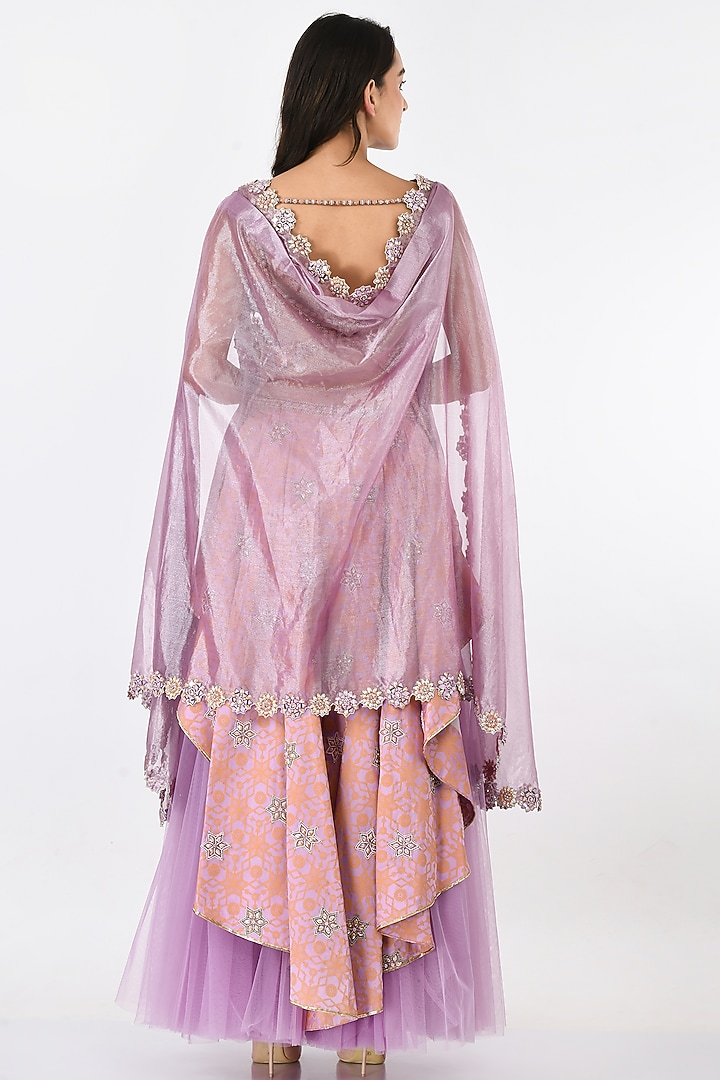 Peach Embellished & Printed Bridal Sharara Set by Moledro at Pernia's Pop Up Shop