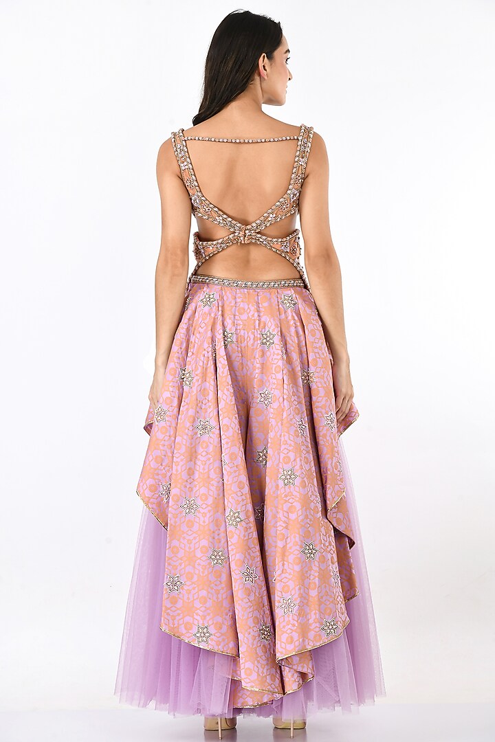 Peach Embellished & Printed Bridal Sharara Set by Moledro at Pernia's Pop Up Shop