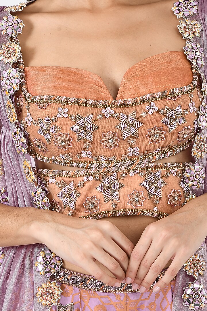 Peach Embellished & Printed Bridal Sharara Set by Moledro at Pernia's Pop Up Shop