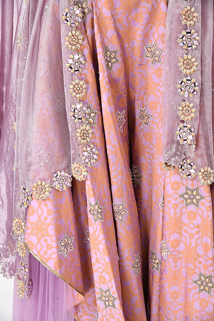 Peach Embellished & Printed Bridal Sharara Set by Moledro at Pernia's Pop Up Shop